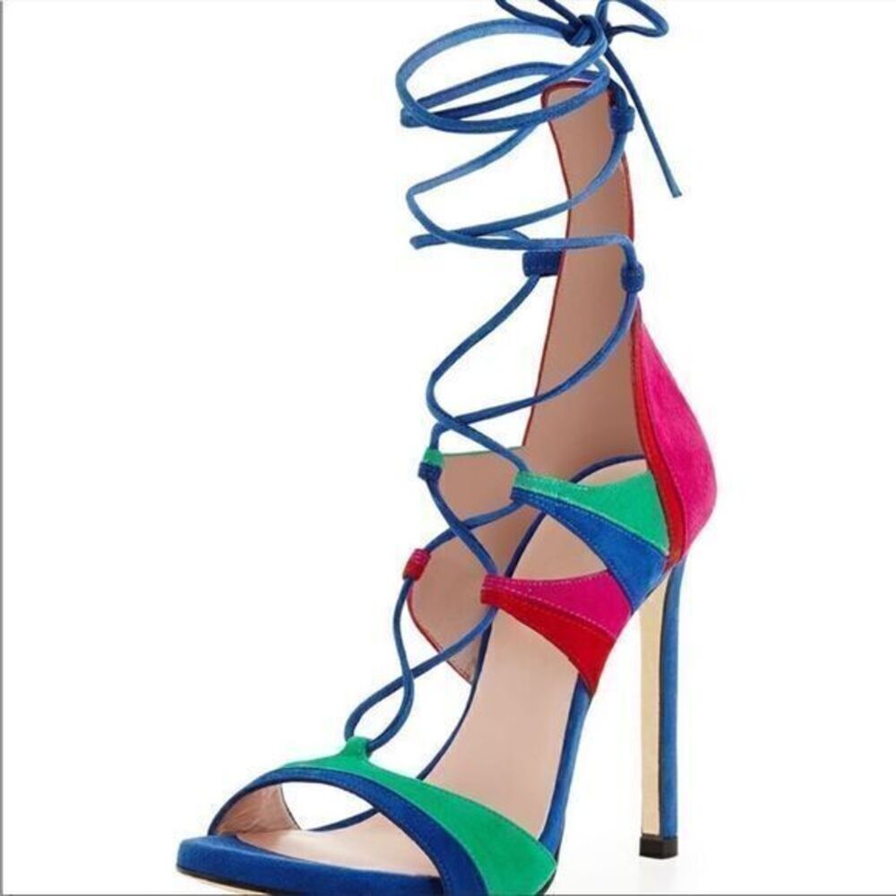 Stuart Weitzman Legwrap Colorblock Suede Sandals
